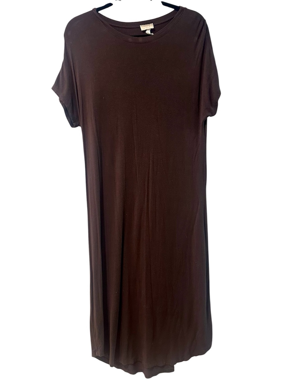 Relaxed Brown Midi Tee Dress - Short Sleeve
